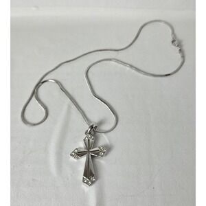 10"‎ Diamond Cross Necklace Sterling Silver Chain